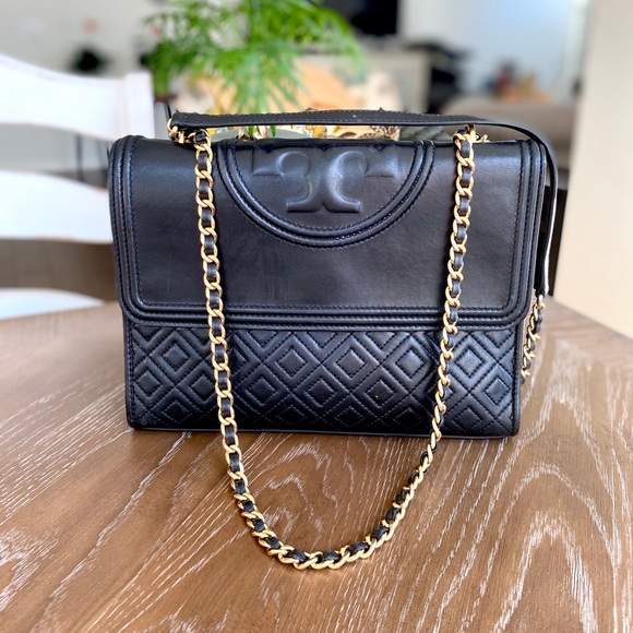 Tory Burch Handbags - Tory Burch Fleming black quilted convertible logo